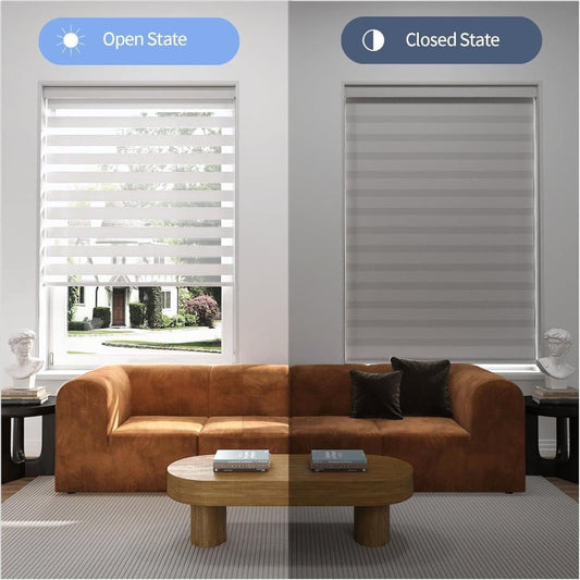 40x150CM Sun Protection Roller Blind Blackout Zebra Blind Without Drilling, White V1188-MS-325-1924