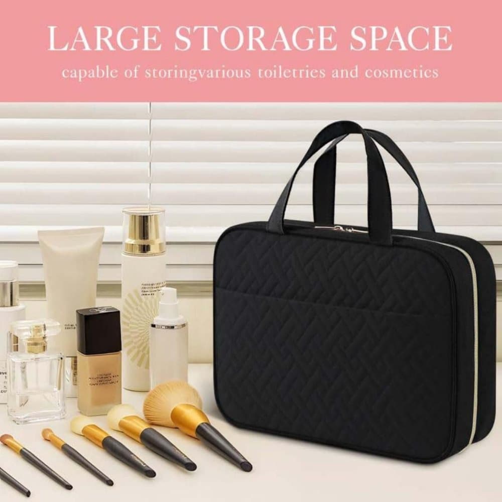 Waterproof Makeup Bag with Hanging Hook, Lightweight Toiletry Bag for Bathroom and Travel, Black V1188-MS-325-1932