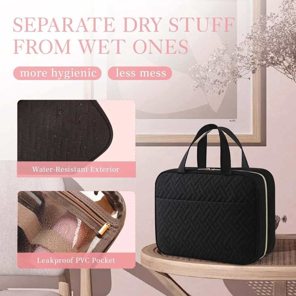Waterproof Makeup Bag with Hanging Hook, Lightweight Toiletry Bag for Bathroom and Travel, Black V1188-MS-325-1932