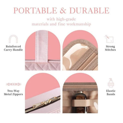 Waterproof Makeup Bag with Hanging Hook, Lightweight Toiletry Bag for Bathroom and Travel, Pink V1188-MS-325-1933