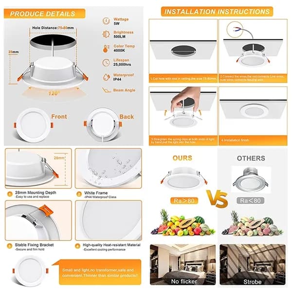 8 pcs LED Spotlight Waterproof IP44 Neutral White Light 4000K, for Bathrooms and Living Rooms V1188-MS-325-1934