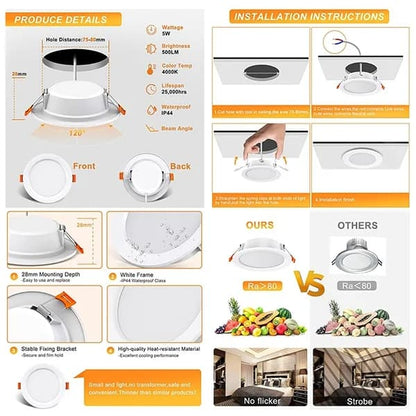 4 pcs LED Spotlight Waterproof IP44 Neutral White Light 4000K, Ultra Thin Design for Bathrooms and Living V1188-MS-325-1935