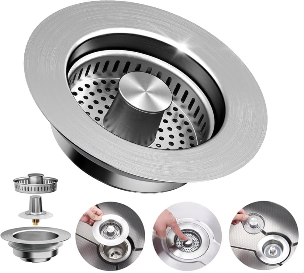 3-in-1 Stainless Steel Sink Strainer with Removable Basket, Easy to Clean Kitchen Strainer V1188-MS-325-1936