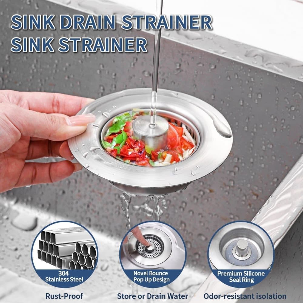 3-in-1 Stainless Steel Sink Strainer with Removable Basket, Easy to Clean Kitchen Strainer V1188-MS-325-1936