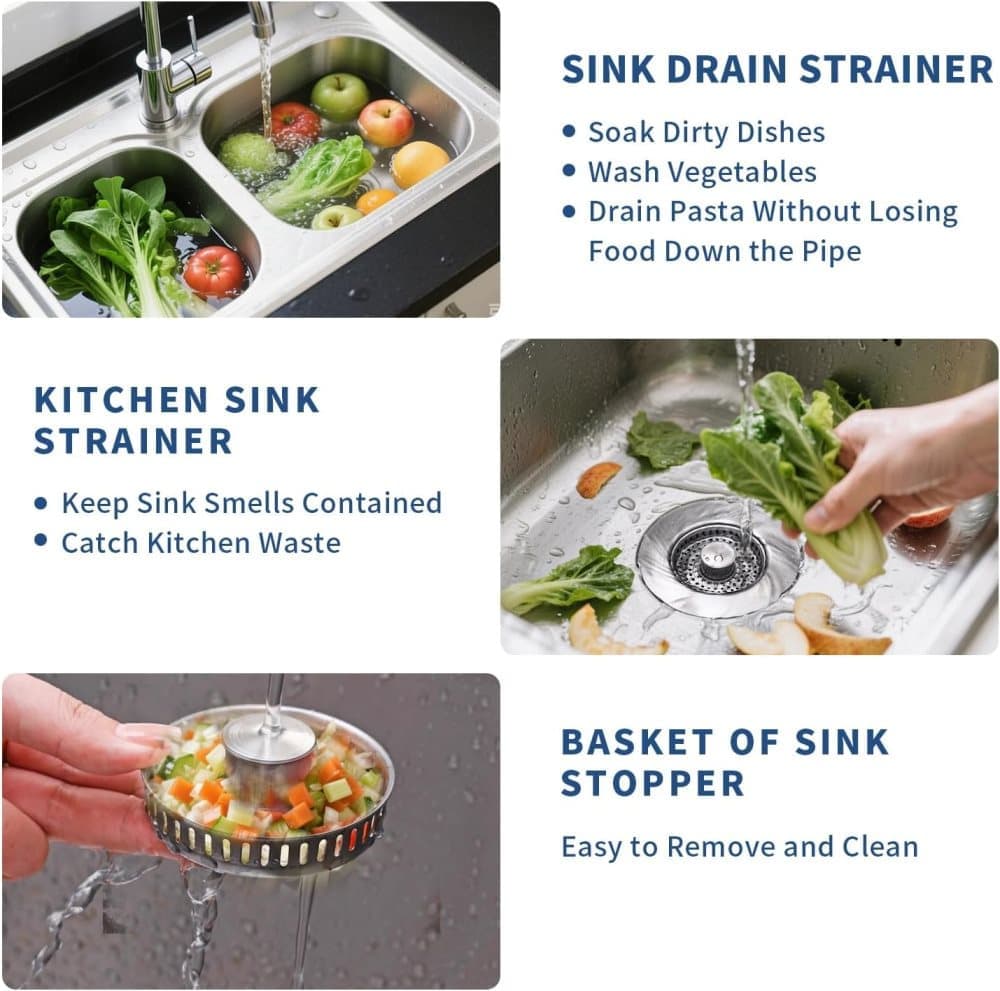 3-in-1 Stainless Steel Sink Strainer with Removable Basket, Easy to Clean Kitchen Strainer V1188-MS-325-1936