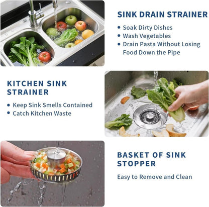 3-in-1 Stainless Steel Sink Strainer with Removable Basket, Easy to Clean Kitchen Strainer V1188-MS-325-1936