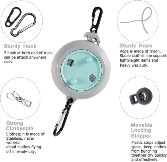 10m Portable Retractable Clothesline, Blue, for Indoors and Outdoors, Travel, Camping, Hotels, Gardens V1188-MS-325-1939
