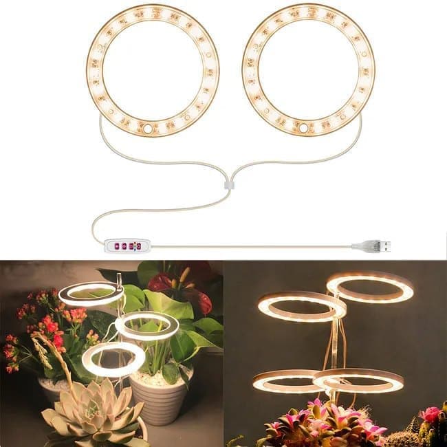 2 pcs LED Grow Light 4000K Full Spectrum with Timer, Adjustable USB Plant Lighting for Small Plants, Beige V1188-MS-325-1942