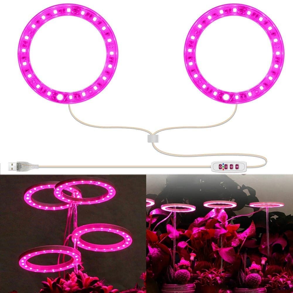 2 pcs USB LED Grow Light 4000K Full Spectrum Plant Lighting with Timer Adjustable, Pink V1188-MS-325-1944