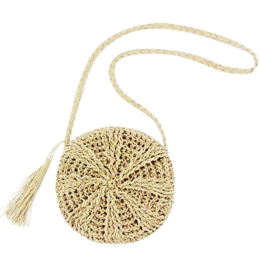 Retro style round straw beach bag, white, perfect for summer V1188-MS-325-1945