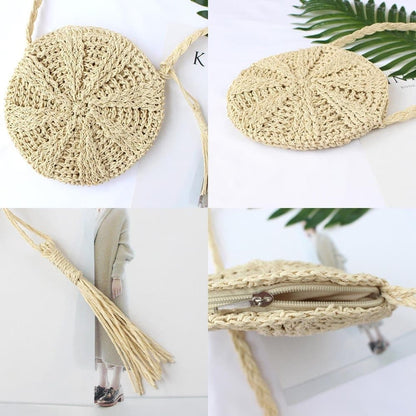 Retro style round straw beach bag, white, perfect for summer V1188-MS-325-1945