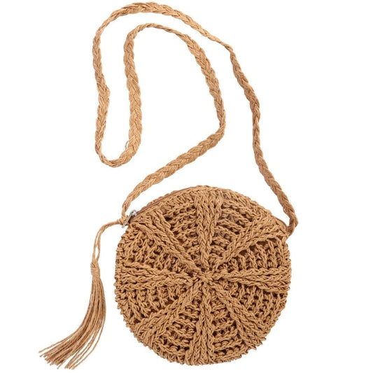 Retro style beach bag round shoulder straw bag for summer, brown, perfect for beach V1188-MS-325-1946