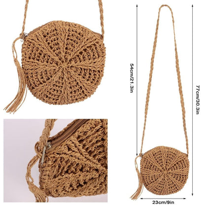 Retro style beach bag round shoulder straw bag for summer, brown, perfect for beach V1188-MS-325-1946