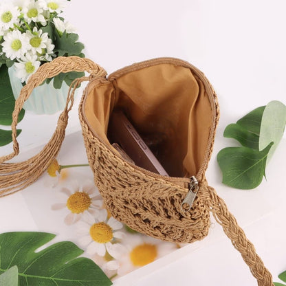 Retro style beach bag round shoulder straw bag for summer, brown, perfect for beach V1188-MS-325-1946