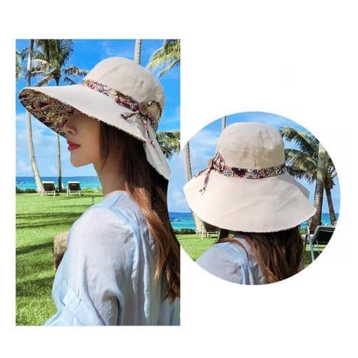 Women's Sun Hat UV Protection Wide Brim Beach Hat Foldable Visor, Double Sided Blue V1188-MS-325-1949