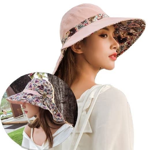 Women's Sun Hat UV Protection Wide Brim Beach Hat Foldable Visor, Pink V1188-MS-325-1950