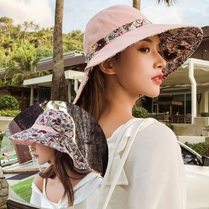Women's Sun Hat UV Protection Wide Brim Beach Hat Foldable Visor, Pink V1188-MS-325-1950