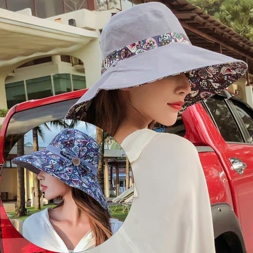 UV Protection Women's Sun Hat Wide Brim Beach Hat Foldable Visor Double-sided Design, Gray V1188-MS-325-1951