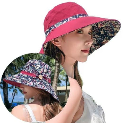 Women's Sun Hat UV Protection Wide Brim Beach Hat Foldable Visor, Red V1188-MS-325-1952