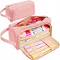 Large Capacity Pencil Case 4 Compartments, Pink/Green/Black, for School Travel Students V1188-MS-325-1965