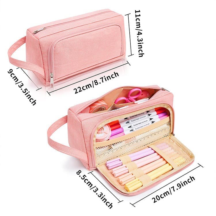 Large Capacity Pencil Case 4 Compartments, Pink/Green/Black, for School Travel Students V1188-MS-325-1965