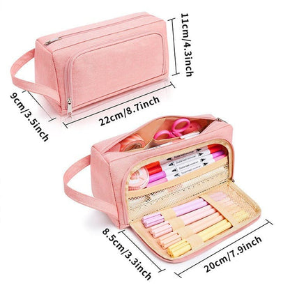Large Capacity Pencil Case 4 Compartments, Pink/Green/Black, for School Travel Students V1188-MS-325-1965