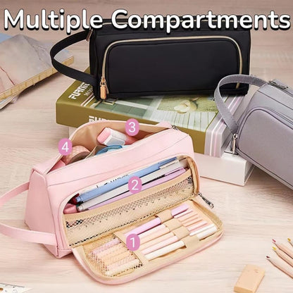 Large Capacity Pencil Case 4 Compartments, Pink/Green/Black, for School Travel Students V1188-MS-325-1965