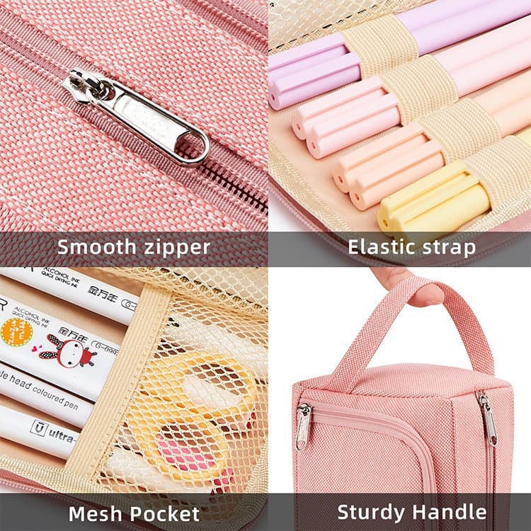 Large Capacity Pencil Case 4 Compartments, Black, Pink, Green, for School Travel, with 4 Compartments V1188-MS-325-1966