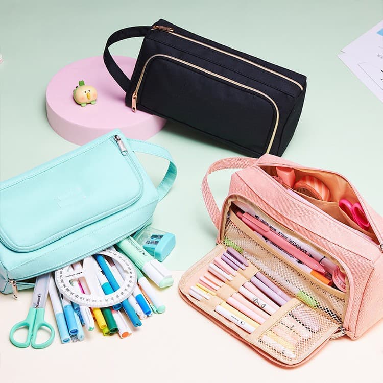 Large Capacity Pencil Case 4 Compartments, Black, Pink, Green, for School Travel, with 4 Compartments V1188-MS-325-1966