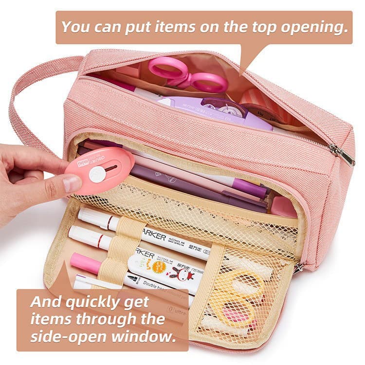 Large Capacity Pencil Case 4 Compartments, Black, Pink, Green, for School Travel, with 4 Compartments V1188-MS-325-1966