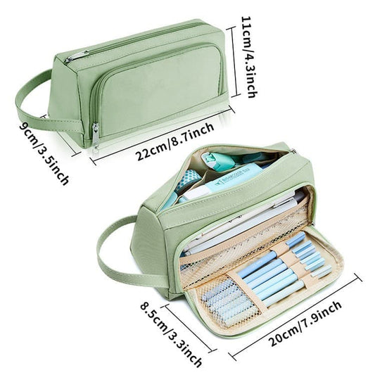 4 Compartments Large Capacity Pencil Case for School Students Travel, Green Pink Black, 9.8 x 5.5 inches V1188-MS-325-1967