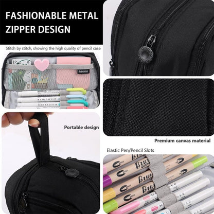4 Compartments Multifunctional Pencil Case with Handle, Portable Pencil Bag, Black, Large V1188-MS-325-1971