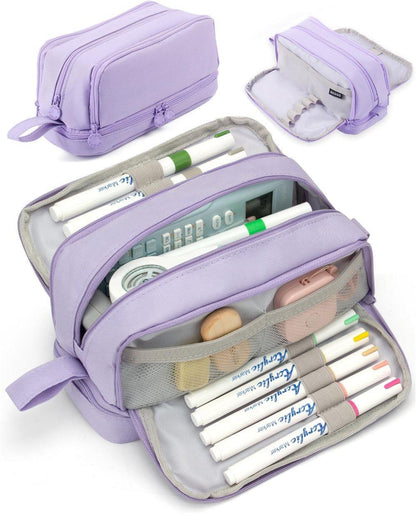 Large Pencil Case with 4 Compartments, Portable Multifunctional Pencil Bag with Handle, Purple V1188-MS-325-1972