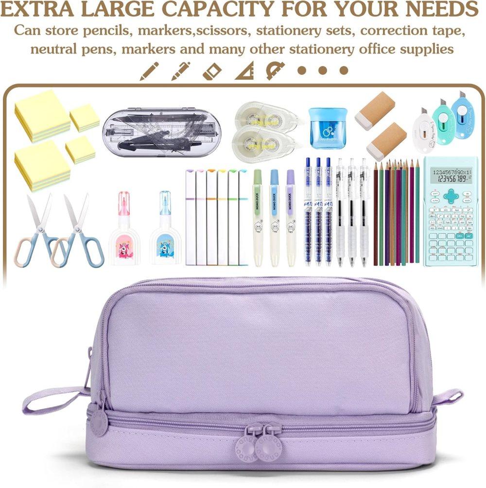 Large Pencil Case with 4 Compartments, Portable Multifunctional Pencil Bag with Handle, Purple V1188-MS-325-1972