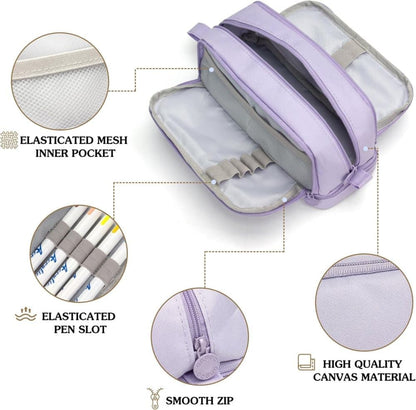 Large Pencil Case with 4 Compartments, Portable Multifunctional Pencil Bag with Handle, Purple V1188-MS-325-1972