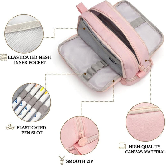 Large Pencil Case with 4 Compartments, Portable Multifunctional Pencil Bag with Handle, Pink V1188-MS-325-1973