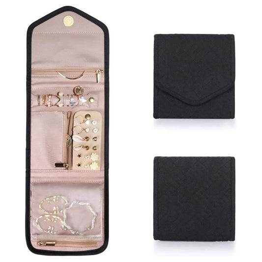 Travel Jewelry Box Compact Jewelry Storage Bag with Compartments for Easy Carry, 15cm, Black V1188-MS-325-1979