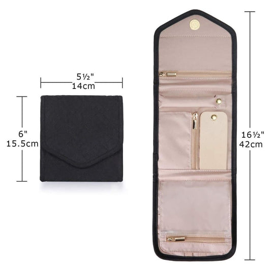 Travel Jewelry Box Compact Jewelry Storage Bag with Compartments for Easy Carry, 15cm, Black V1188-MS-325-1979