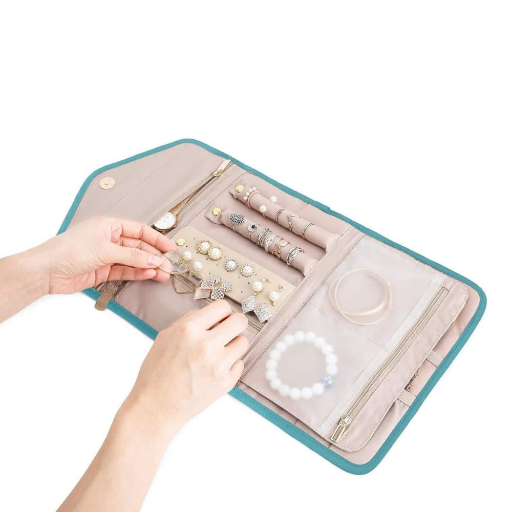 Compact Travel Jewelry Box with Compartments, Dark Blue, 23cm V1188-MS-325-1982