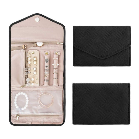 Black Travel Jewelry Box with Compartments, 23cm, Compact Jewelry Storage Bag Easy to Carry in Your Bag V1188-MS-325-1983