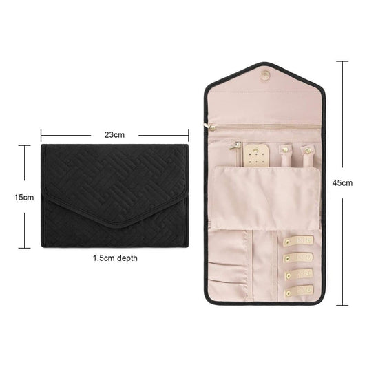 Black Travel Jewelry Box with Compartments, 23cm, Compact Jewelry Storage Bag Easy to Carry in Your Bag V1188-MS-325-1983