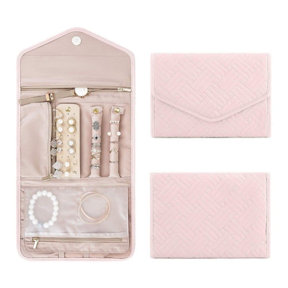 Compact Travel Jewelry Box with Compartments, Pink, 23cm V1188-MS-325-1984