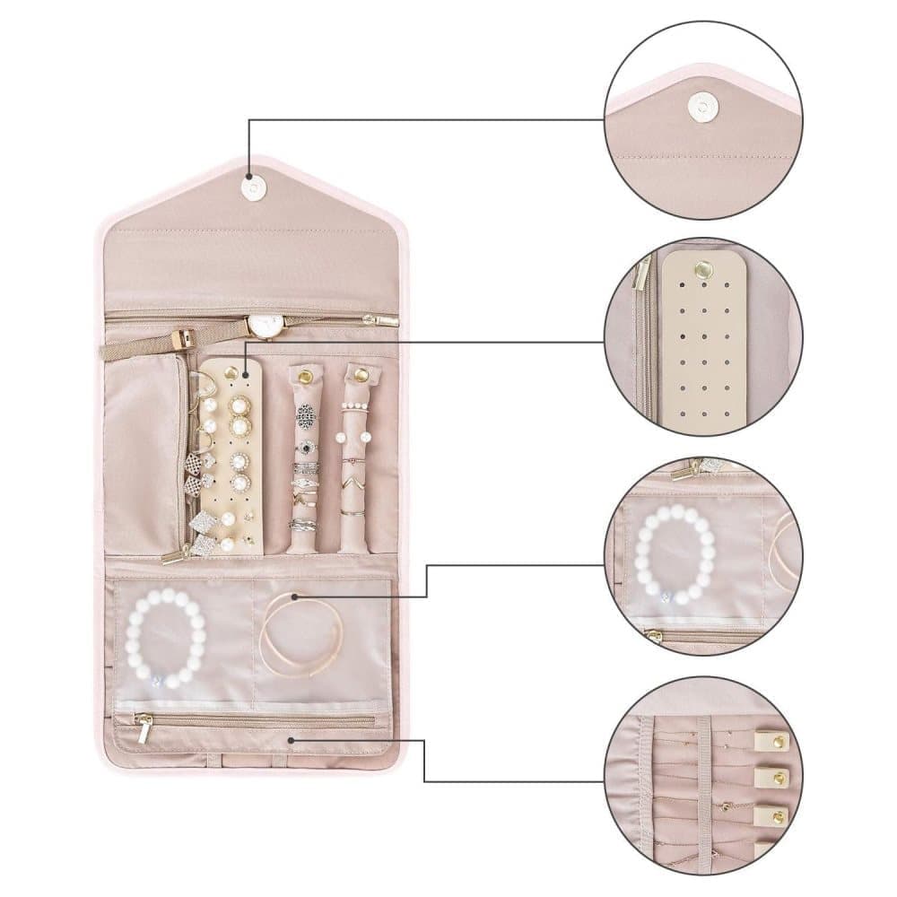 Compact Travel Jewelry Box with Compartments, Pink, 23cm V1188-MS-325-1984