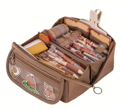 Large Waterproof Pencil Case with Zipper, Multifunctional Travel Pencil Box for Students & Office, Brown V1188-MS-325-1986