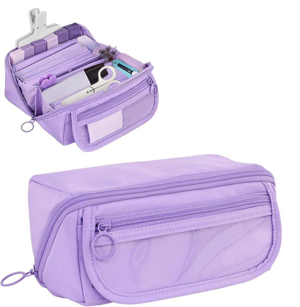 Waterproof Pencil Case with Zipper, Purple, Large, Multifunctional Travel Pencil Box for Students and Office V1188-MS-325-1987
