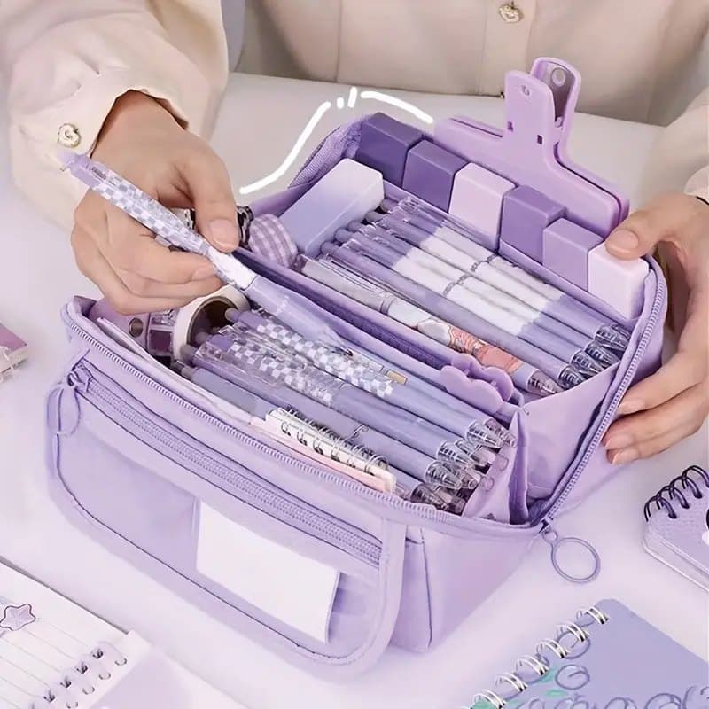Waterproof Pencil Case with Zipper, Purple, Large, Multifunctional Travel Pencil Box for Students and Office V1188-MS-325-1987