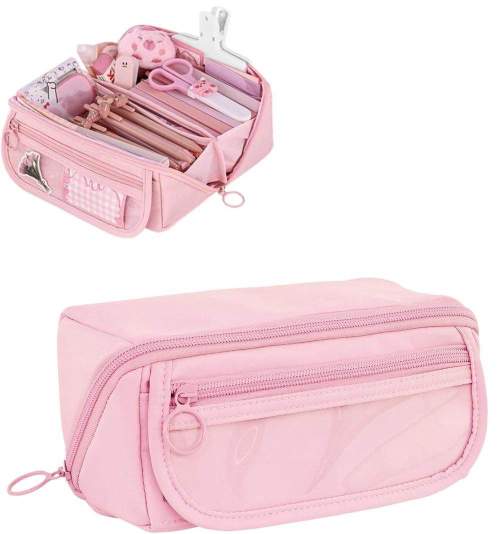 Waterproof Pencil Case with Zipper, Large Multifunctional Travel Pencil Box for Students and Office, Pink V1188-MS-325-1988