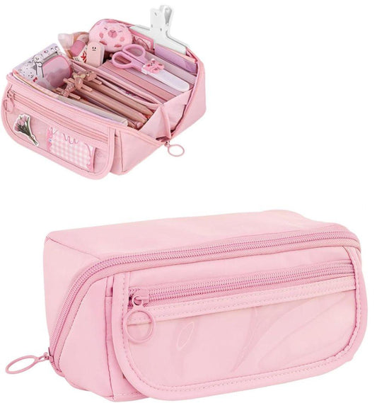 Waterproof Pencil Case with Zipper, Large Multifunctional Travel Pencil Box for Students and Office, Pink V1188-MS-325-1988