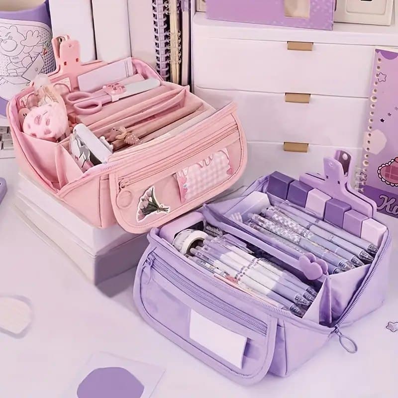 Waterproof Pencil Case with Zipper, Large Multifunctional Travel Pencil Box for Students and Office, Pink V1188-MS-325-1988
