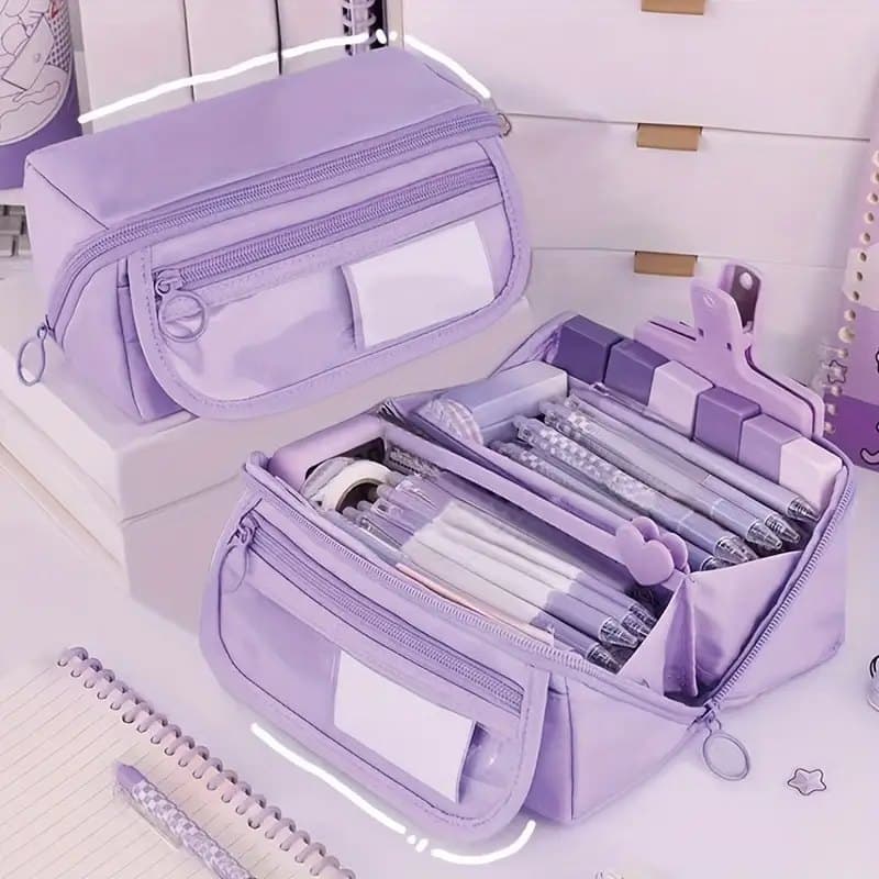 Large Waterproof Pencil Case with Zipper, Multifunctional Travel Pencil Box for Students & Office, Beige V1188-MS-325-1989